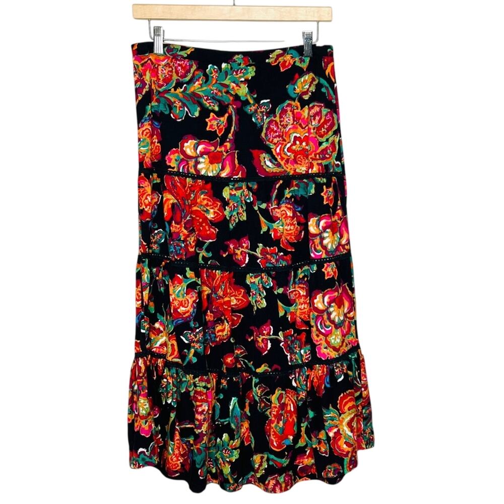 Ralph Lauren LRL Maxi Skirt PM Petite Medium Tiered Crochet Lace Floral Peasant